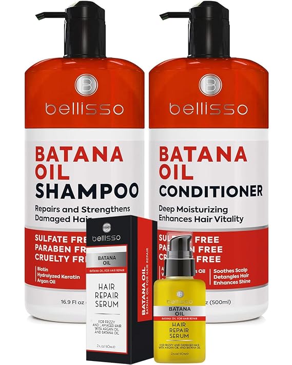 BELLISSO Batana Oil Shampoo and Conditioner Set and Batana Oil Hair Serum