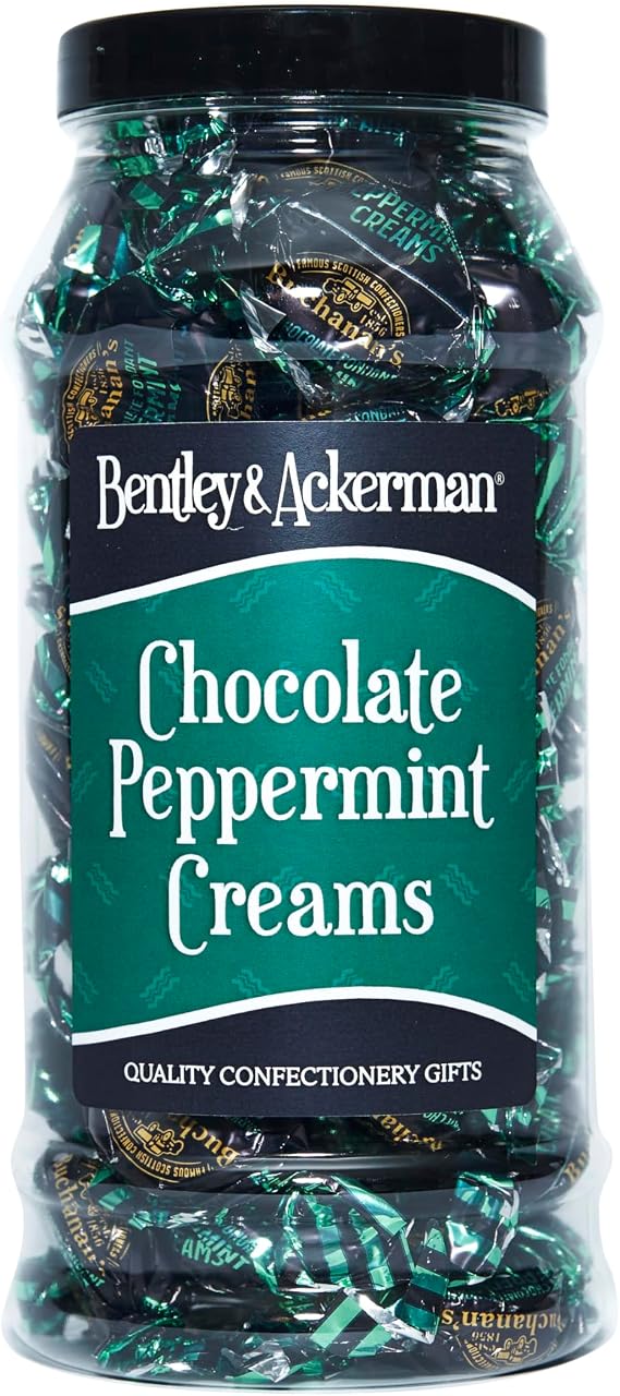 Chocolate Peppermint Creams - Original Chocolate Peppermint Creams Sweets in a Gift Jar By Bentley & Ackerman's Sweet Shop.