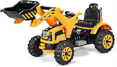 Costzon Ride on Excavator, 12V Battery Powered Construction Vehicles for Kids with Front Loader, Horn, Safety Belt, Treaded Wheels, Ride on Bulldozer Truck, Excavator Ride on Toy Gift for Boys Girls