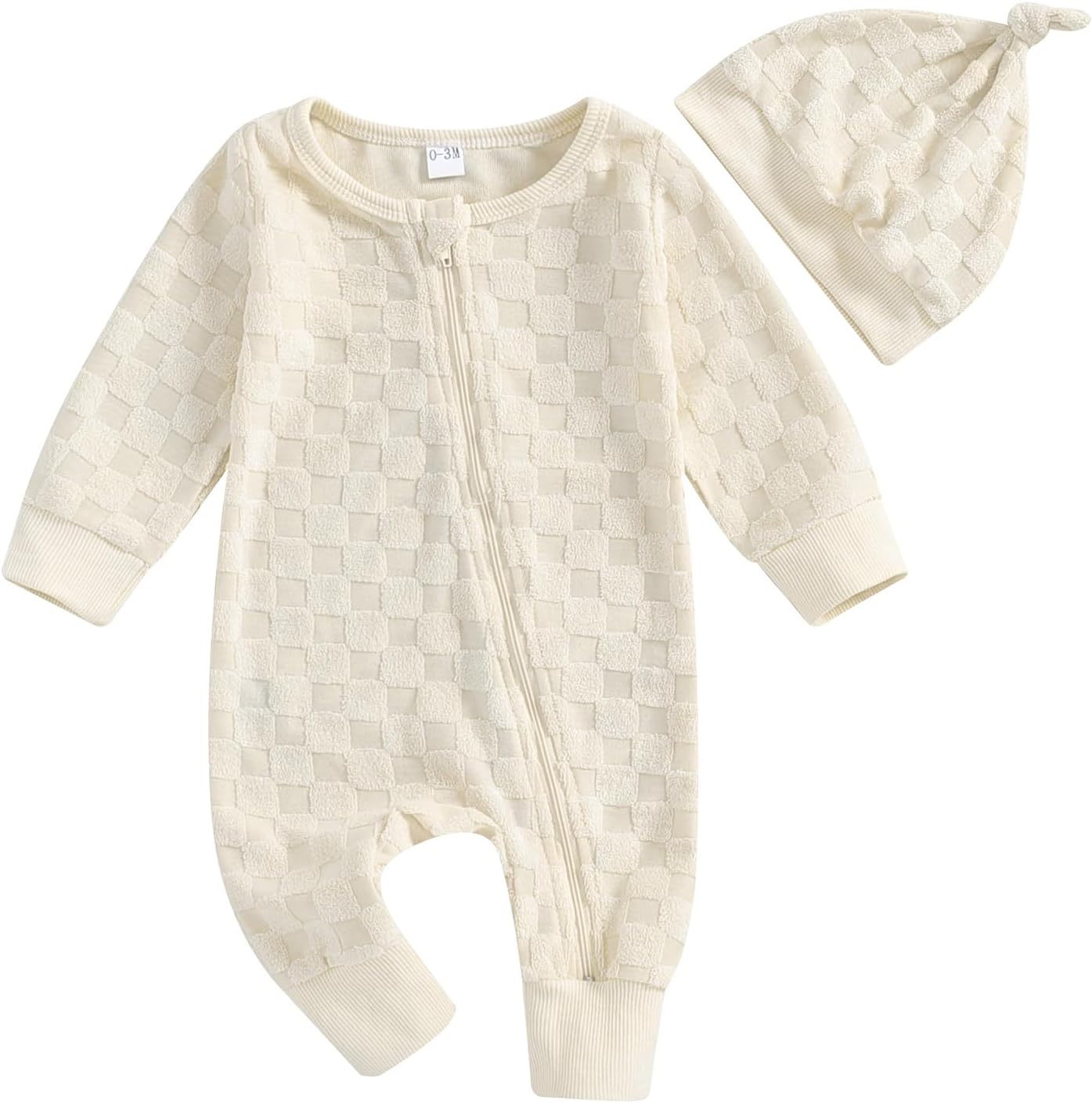 Newborn Coming Home Outfit Boy Girl Baby Romper Jumpsuit with Hat 2 Piece Neutral Baby Clothes fuzzy beige, 12-18 Months