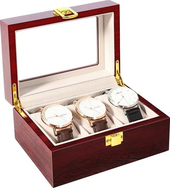 Uten 3 Slots Watch Box Storage Case Organizer for Men and Women | Watch Jewelry Case, Velvety Inner Lining, Watch Size up to 48 mm, Rustic, Gifts for Birthdays, Thanksgiving, Christmas