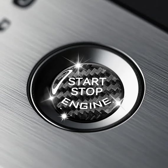 Car Push Start Button Cover, Carbon Fiber Engin Start Stop Buttons Cover, Ignition One-Button Starter Switch Decoration Sticker, Automotive Interior Accessories for Most Cars SUVs (Black)