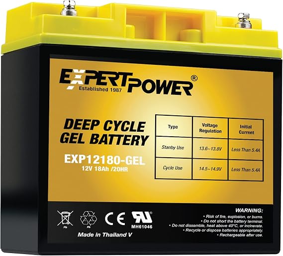 ExpertPower 12V 18Ah Gel Deep Cycle Solar Battery, Sealed Gel Technology for Marine, Mobility Applications