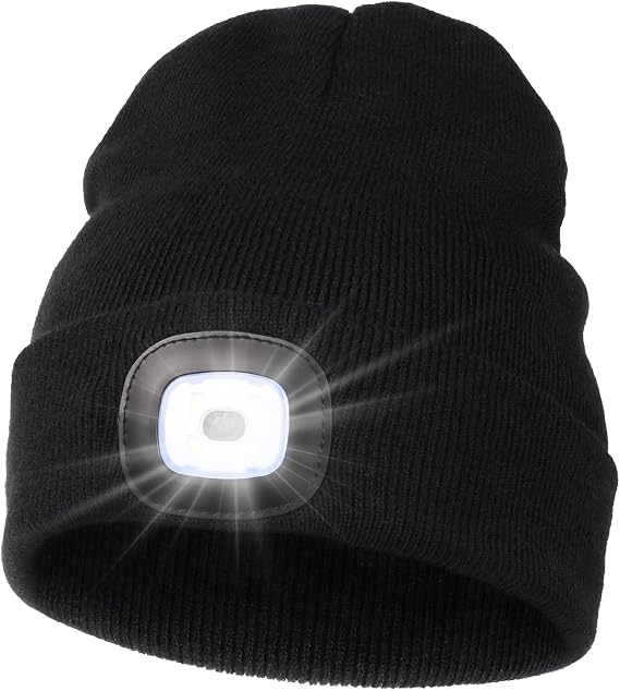 MELASA Unisex Beanie with The Light Hands Free Winter Beanie Gifts for Men | USB Rechargeable Warm Hat with Light, Soft LED Beanie for Walking the Dog Working Outdoors in Dark, Gifts for Men Dad Father