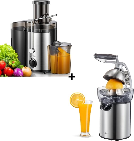 Qcen 500W Juicer Machine Black and Electric Citrus Juicer Squeezer Bundle