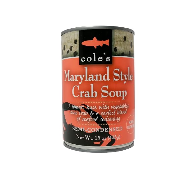 Coles Maryland Style Crab Soup with Vegetables, Creamy Tomato Base with Red Crab and Perfect Blend of Seafood Seasoning, Semi-Condensed Soup
