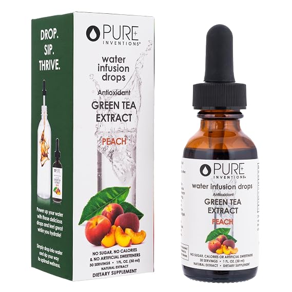 Pure Inventions Water Enhancer Drops - Refreshing and Delicious - Antioxidants, Electrolytes - No Sugar, Calories, or Artificial Sweeteners - Green Tea Peach (30 Servings)