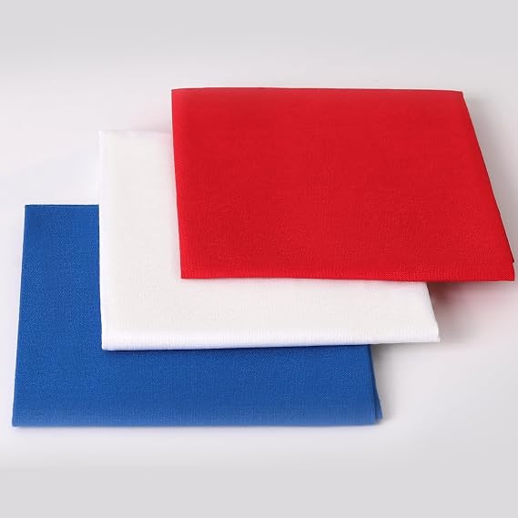 3 Pieces 18 x 21 Inches Cotton Fabric Precut Quilting Fabric Bundles Solid Colors Layer Cakes Quilt Material for DIY Craft Sewing Embroidery (Red White Blue)