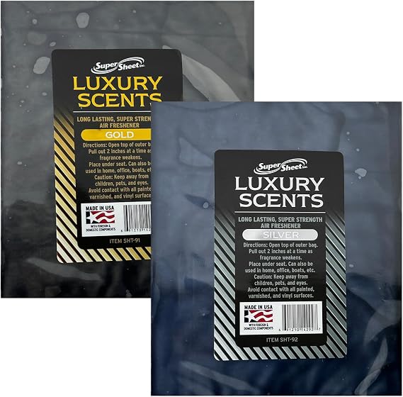 Super Sheet Under the Seat Car Air Fresheners: The Best Car Air Freshener and Odor Eliminators - Long Lasting Car Fresheners (Large Gold + Large Silver, 2 Packs Combo Kit)