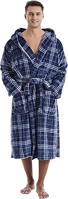 Yoimira Mens Robe with Hood Cozy Fluffy Robe for Men Luxury Hooded Plush Fleece Bathrobe for Winter