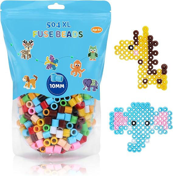 Creative Large Iron-On Beads Refill Pack 504 XL 10 mm Colourful Maxi Ironing Beads with 5 Patterns 5 Ironing Papers Beads for Children from 6 Years DIY Crafts Holiday Gifts