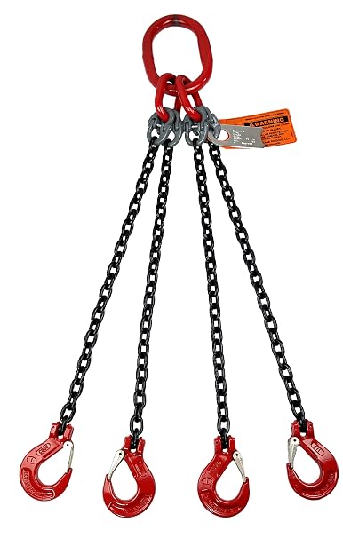 Chain Sling - 1/2" x 8' Quad Leg with Sling Hooks - Grade 80