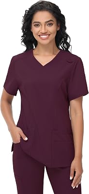 Scrub Tops Women with 5 Pockets - Soft Stretch V-Neck Nurse Shirt Scrubs Anti-Wrinkle Back Princess Seams Classic Fit