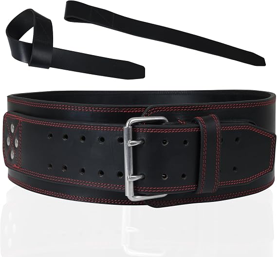 Leather Weight Lifting Belt for Men & Women - 8MM Thick, 4" Wide Small and Lifting Straps Combo