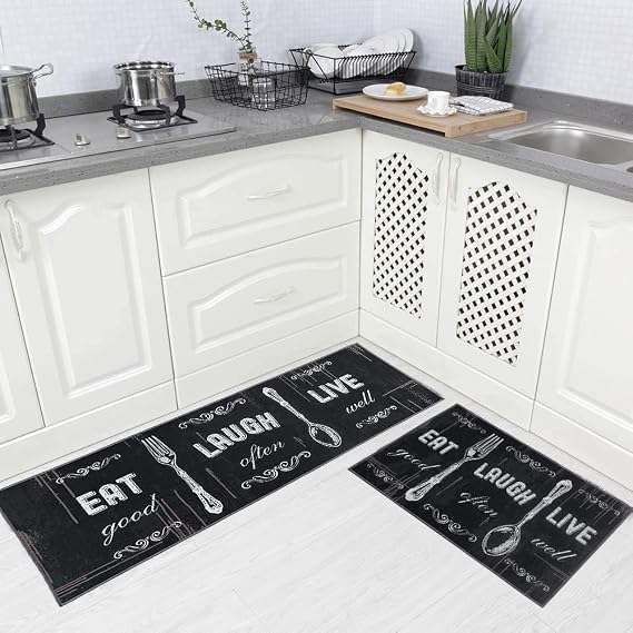 Carvapet 2 Piece Kitchen Mats for Floor Farmhouse Kitchen Rugs Set Non Slip