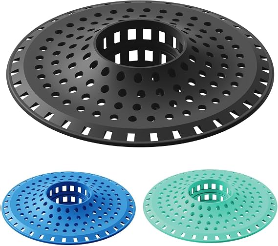 Aluvor Shower Hair Drain Catcher, Silicone Bathtub Drain Hair Catcher Strainer, All-in-one Tub Hair Catcher Drain Protector for 1.48'' to 1.76'' Regular Drains, 3PCS/Black Blue Aqua