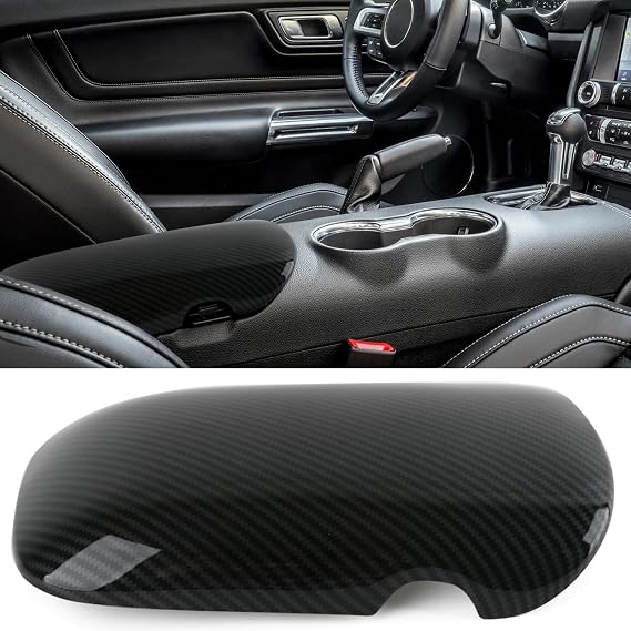 Carbon Fiber Center Console Cover Armrest Lid Cover for 2015-2024 Ford Mustang GT/Ecoboost/ S550/ S650/ Shelby GT350/GT350R/GT500 Interior Trim Car Accessories - Gloss Black