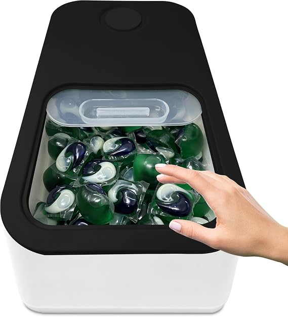 TidyFriend Laundry Pods Container with Slide Lid, 15" x 8.7" x 4.5", Airtight Storage Keeps Pods Fresh, Holds 910 lbs or 100130 Pods, Laundry Detergent Container & Dishwasher Pod Holder (Black)