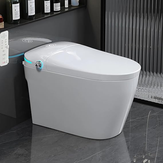 Smart Toilet with Bidet Built In, One Piece Toilet with Auto Open & Close Lid and Dual Flush, Heated Seat, Remote Control, Modern Electric Toilet with Water Tank, Foam Shield, Warm Dryer, 1.28GPF