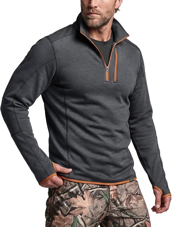 CQR Men's Quarter Zip Utility Fleece Pullover, Outdoor Casual Thermal Sweater, Chest Zipper Pocket, Mock Neck Long Sleeve