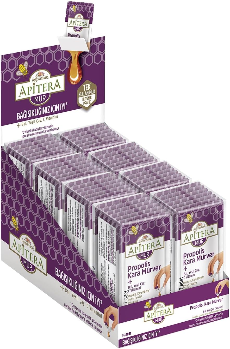Apitera MUR Doğal Bal, C Vitamini, Kara Mürver, Yeşil Çay ve Propolis İçeren Takviye Edici 56'lı Saşe