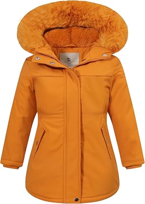 Girls Waterproof Winter Jacket Fleece Lined Hooded Coat,Kids Warm Insulated Parka for School & Outdoor Play