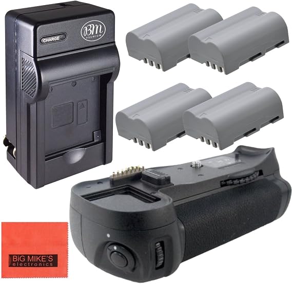 Battery Grip Kit for Nikon D300, D300S, D700 Digital SLR Camera Includes Qty 4 Replacement EN-EL3e Batteries + Rapid AC/DC Battery Charger + Vertical Battery Grip