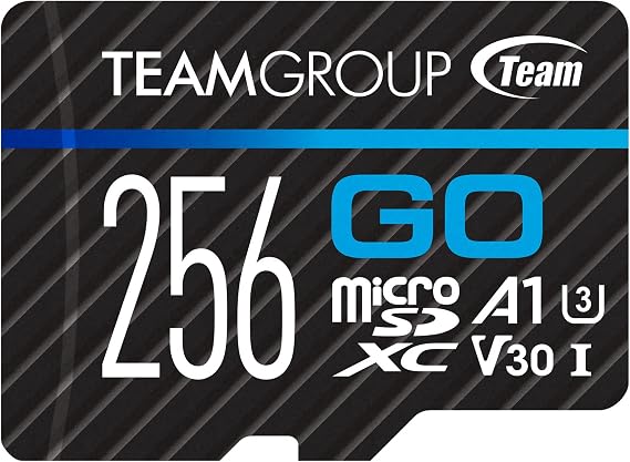 TEAMGROUP GO Card 256GB MicroSDXC UHS-I U3 V30 4K for Action Cameras & Drone High Speed Flash Memory Card with Adapter for Outdoor Sports&Vlog, 4K Shooting,GoPro&Insta360&DJI TGUSDX256GU303