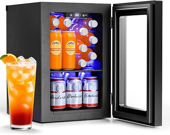 Kismile 20 Cans Beverage Refrigerator Wine Cooler, 16L Mini Fridge Countertop Drink Cooler, Countertop Small Freestanding Refrigerator with Adjustable Digital Temperature Control for Home Dorm Office