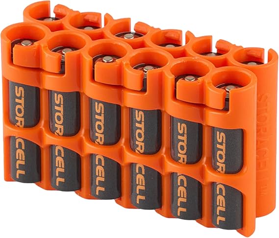 Storacell by Powerpax AAA Battery Storage Caddy, Orange, Holds 12 Batteries (Not Included)