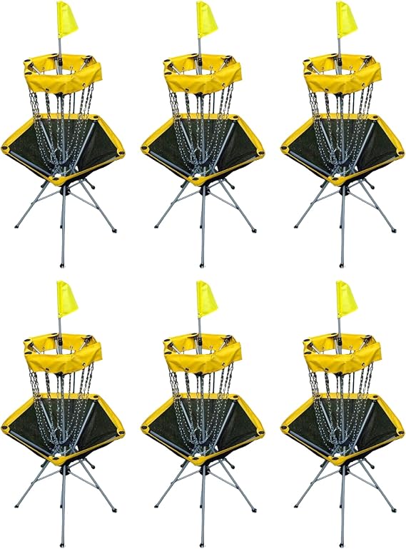 Lightweight Portable Disc Golf Basket with Carry Bag, Yellow, 8kg, Quick Assembly, 6 Pack