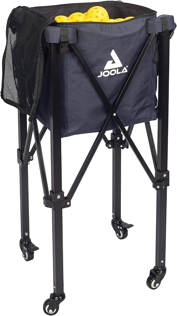 JOOLA Pickleball Ball Caddy - Holds up to 100 Balls - Includes 2 Side Pockets - Pickleball Equipment for Practice & Server Machine - Wheeled Cart with Bulk Ball Storage Bag - Black