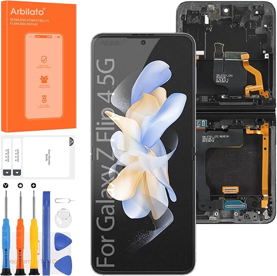 Original Screen for Samsung Galaxy Z Flip 4 Inner Foldable Screen Replacement for Galaxy Z Flip 4 5G LCD Screen SM-F721B Touch Display Digitizer Assembly Repair Parts (Black with Frame)(US Version)