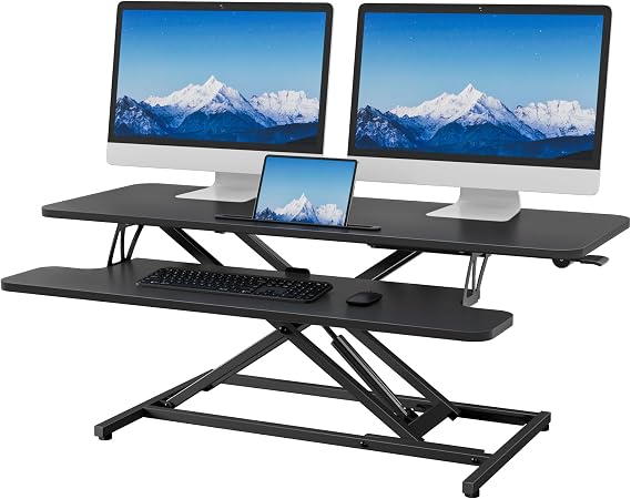 ERGOMAKER Standing Desk Converter, 42"/106cm, Black | Height Adjustable 12.5-52cm, Support 15KG, Quick Sit to Stand Up Desk Riser for Dual Monitor, for Home Office