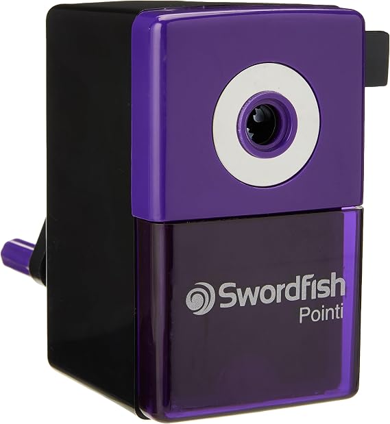 Swordfish ‘Pointi’ Desktop Manual Pencil Sharpener with Helical Blade and Auto Stop Function [40235], black