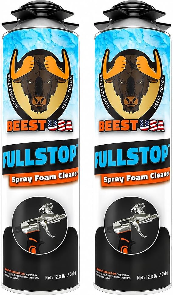 BEEST FullStop Spray Foam Insulation Cleaner for Wall & Attic - Perfect Heat & Acoustic Proofing for Reduced Energy Bills - Spray Foam Insulation Cleaner Can (2 Pack)