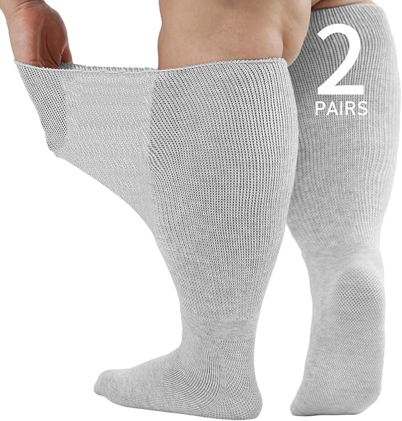 Wide Diabetic Socks for Men Women Plus Size, Extra Long Edema Socks with Thickened Sole, Non-Binding Loose Fit Socks for Swollen Feet, Lymphedema