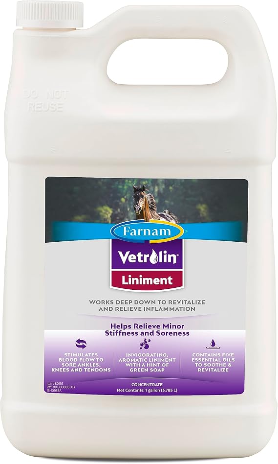 Farnam Vetrolin Horse Liniment for Muscle Soreness, Stiffness and Inflammation Relief on Horses, Helps Reduce Swelling 128 Ounces | Supports Muscle Soreness, Stiffness and Inflammation Relief on Horses, Helps Reduce Swelling