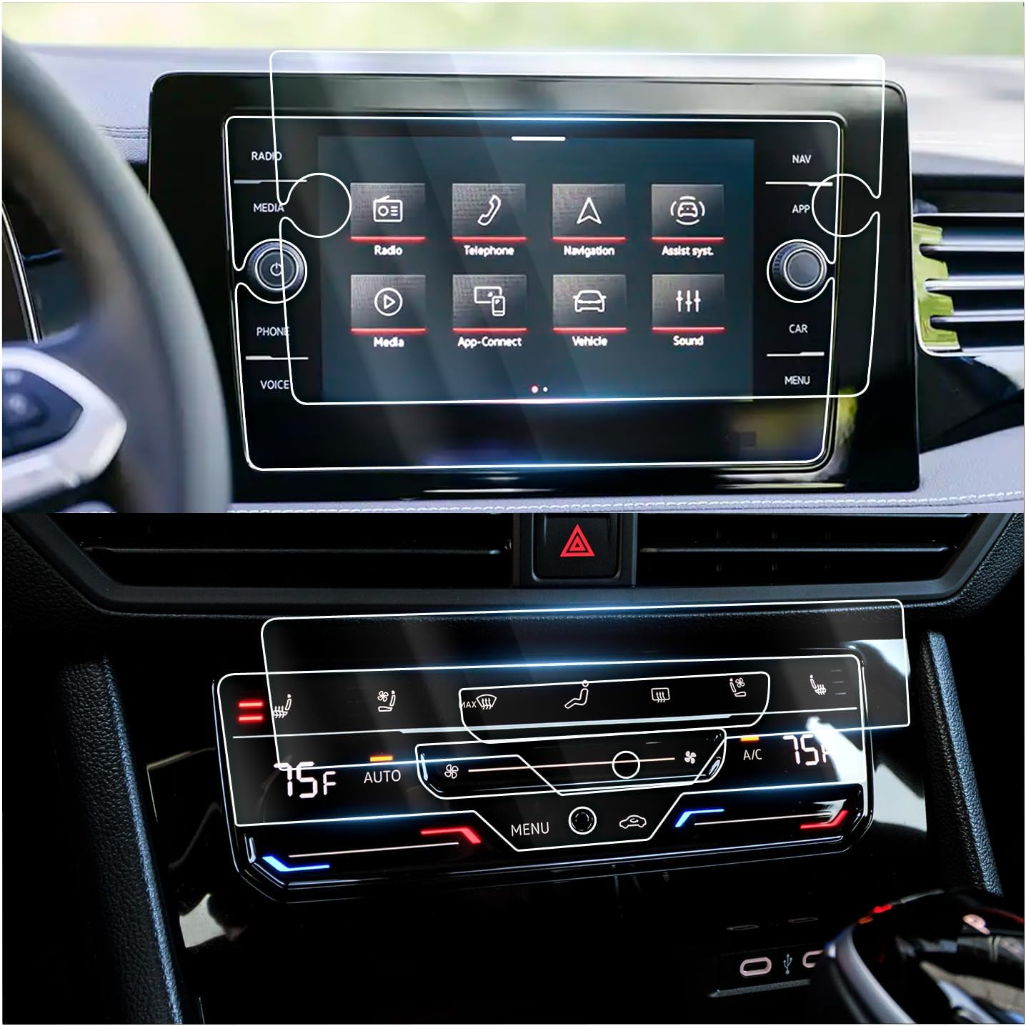 Ruiya 2025 Jetta Screen Protector for VW Jetta 8 & Air Conditioner Touch VW Jetta 2025 Accessories 9HD Tempered Glass Compatible with 2025 VW Jetta SSESELR-Line3PCSSets