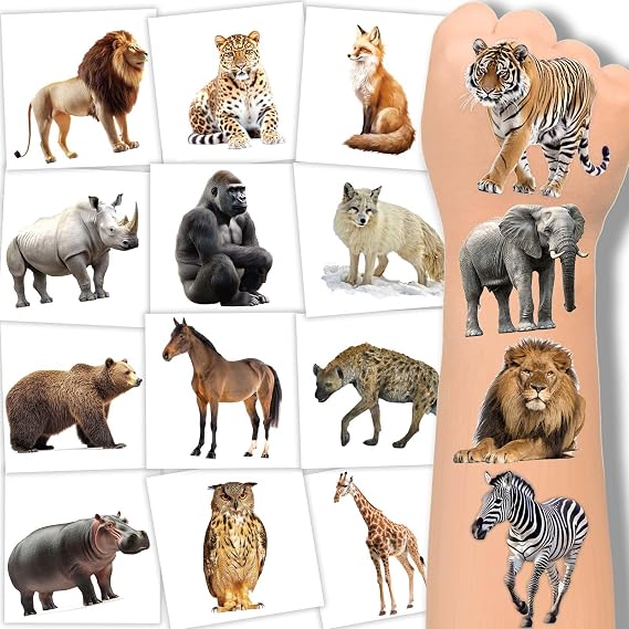 winthrop 96 Pcs Jungle Animal Temporary Tattoos for Kids, Pre-Cut Safety Waterproof Realistic Tattoos, Best Choice for Wildlife Jungle Animals Birthday Party Classroom Game