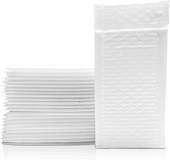 Kingsley White Bubble Mailers, 3x9.5" Inches, 50 Pack, Padded Poly Mailers, Recycled Material, Shipping Bags, Packaging Bags, Padded Envelopes (4x9.5 outside dimension, White)