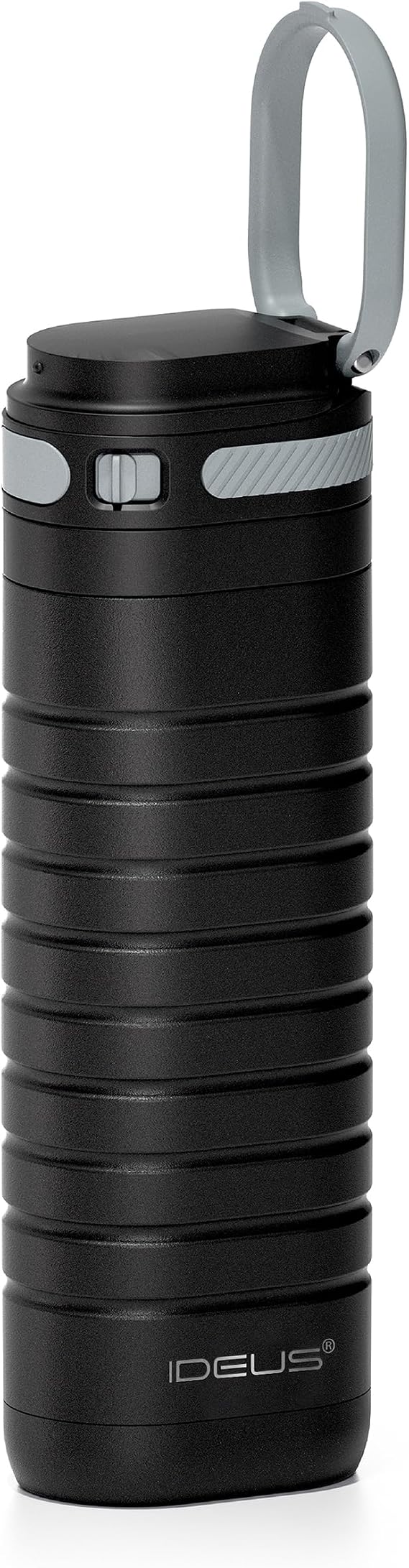 IDEUS Insulated Stainless Steel Water Bottle 14 oz Lockable Lid & Leakproof Travel Coffee Mug for Hot/Cold Beverages Fits Most Cup Holder (Black)