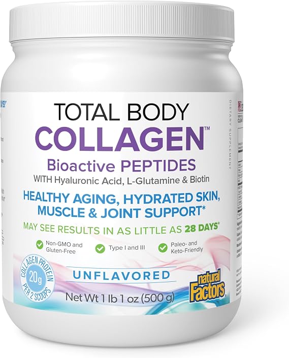 Natural Factors Total Body Collagen, Unflavored, 500 g (38 Servings) | Collagen Supplement with Vitamin C, Biotin & Hyaluronic Acid for Skin, Hair, Nails, Bones, Muscles, Joints & Gut Health*
