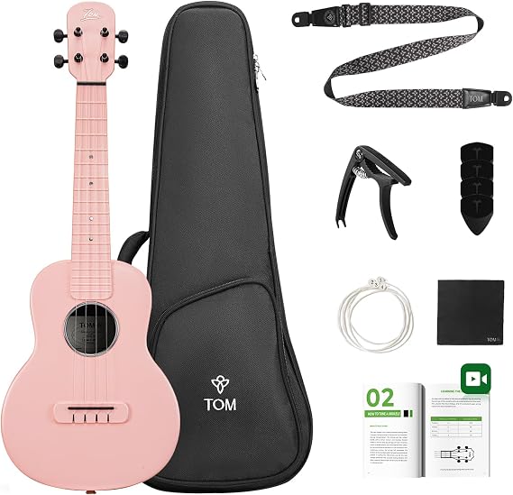TOM 23" Carbon Fiber Concert Ukulele -Waterproof, Ultra-Lightweight (1.25 lbs),Beginner-Friendly Ukulele For Kids, Ideal For Professionals & Outdoor Adventures, Easy to Maintain (Pink)