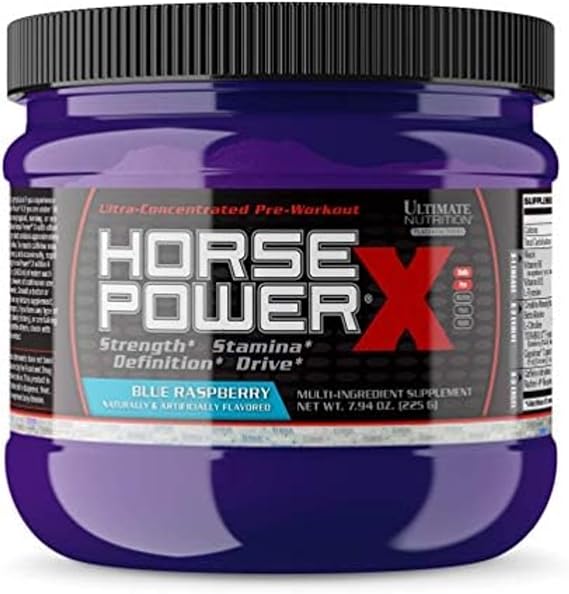 Ultimate Nutrition Horsepower X Advanced Preworkout Supplement with Creatine and Vitamin B12, 45 Servings, Blue Raspberry
