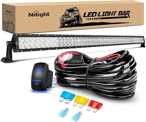 Nilight 52Inch 300W Spot Flood Combo Led Light Bar Off Road Driving Lights Boat Lights Fog Light 12V On/Off 5 Pin Rocker Switch Power 14AWG Wiring Harness Kit-1 Lead for Trucks,
