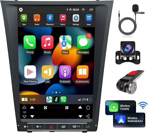 Car Radio Stereo for Lexus GS GS300 GS350 GS400 2004-2011 Replacement Carplay Android Auto 12.8 Inch Vertical Touch Screen Upgrade Tesla Style Audio with DSP in Dash Headunit Multimedia Player
