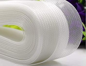 Teemico 50 Yards Stiff Polyester Horsehair Braid for Polyester Boning Sewing Wedding Dress Dance Formal Dress Accessories White, 2 inch