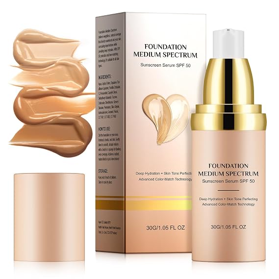 Generic Foundation 4 in 1 Medium Spectrum - 1.05 Fl Oz with Sun SPF 50, Concealer Hydrating Color Changing Foundation