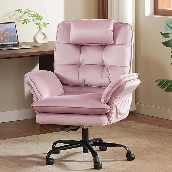 Bestier Criss Cross Chair with Flip-Up Armrests and Headrest, Pink Velvet
